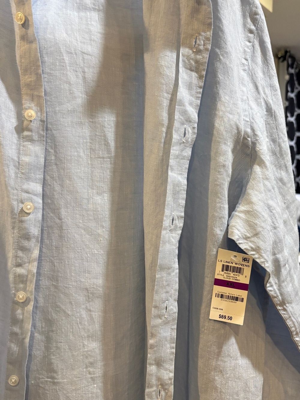 Tasso Elba 100% Linen Button Front Shirt XXL Light Blue Long Sleeve NWT